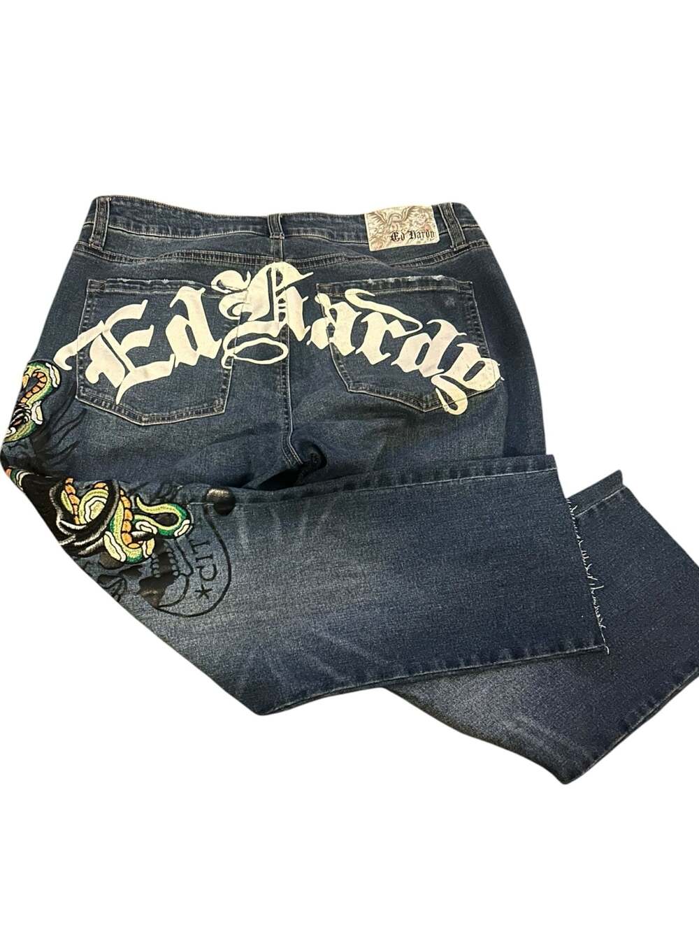 Ed Hardy Panther Snake Logo Distressed Denim Jeans